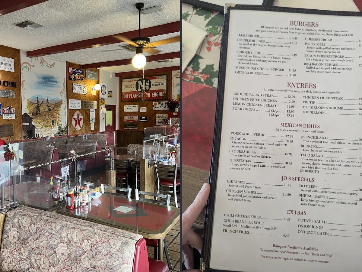 Breakfast tables set inside a small-town diner.