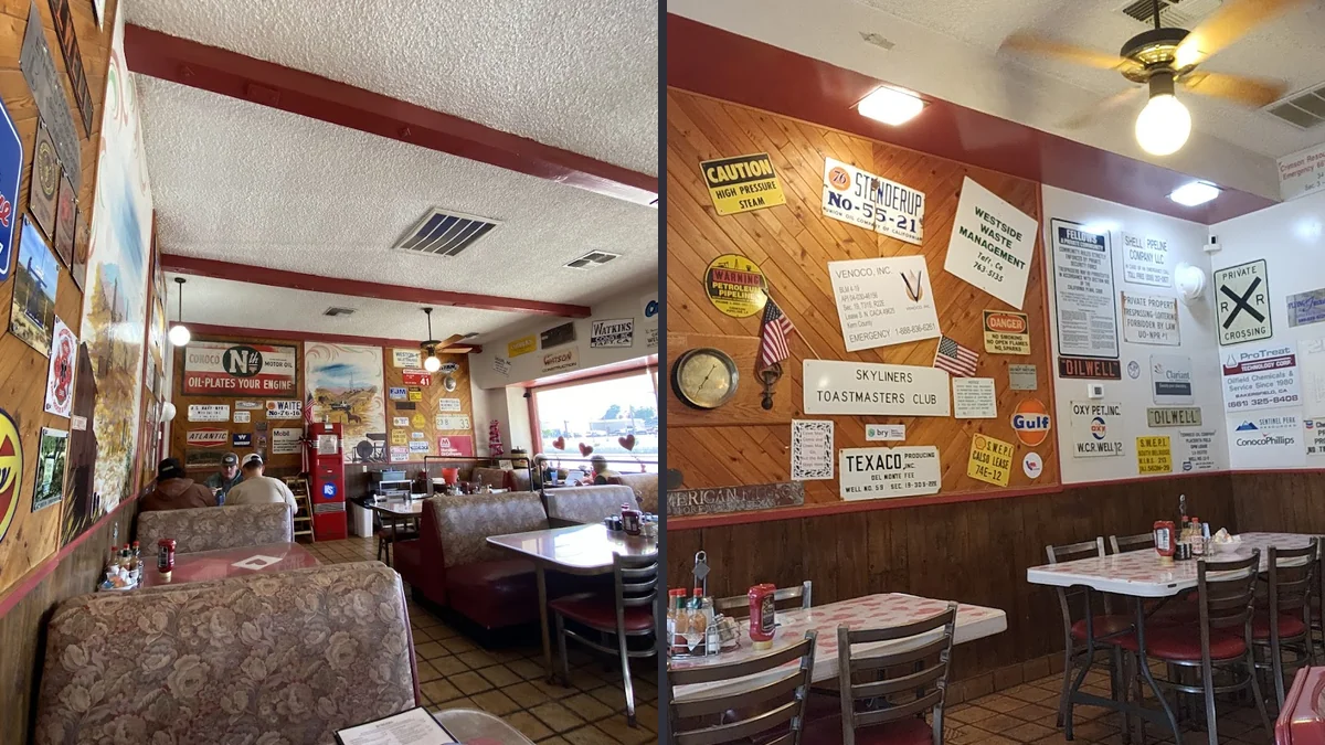 Warm booth seating in a classic restaurant setting.