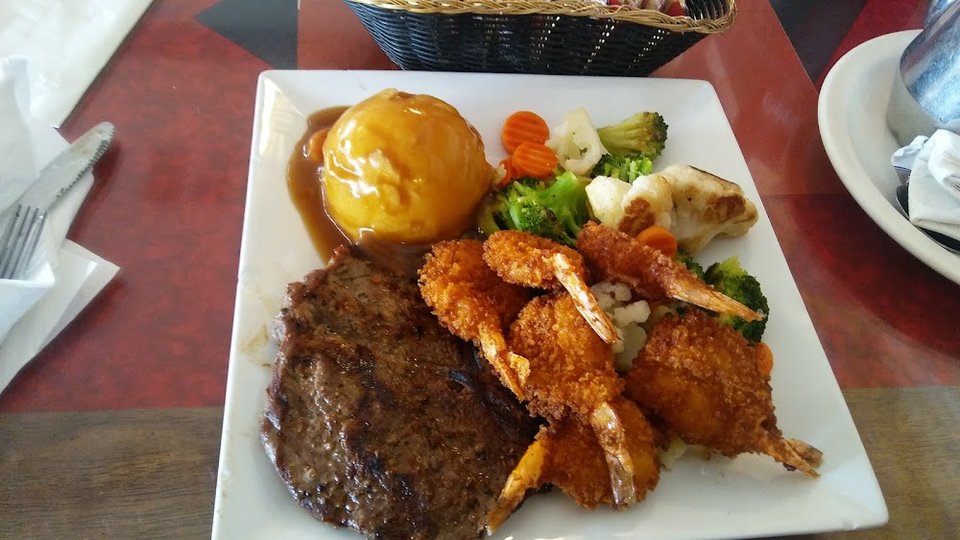 Steak and Fried Shrimp Meal